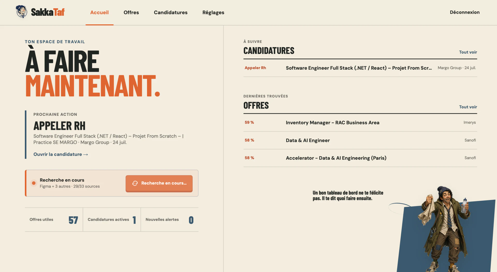 SakkaTaf — Tableau de bord de recherche d’emploi